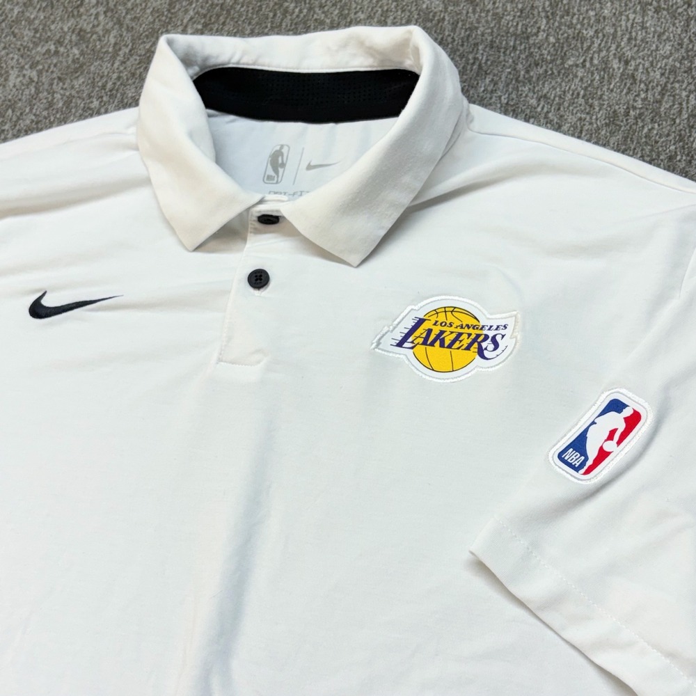 Nike Los Angeles Lakers NBA Dri-FIT Polo Shirt Mens Medium White Short Sleeve